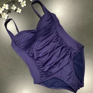 Liz Claiborne One Piece Swimsuit Ruched Twist Front Navy Blue NWOT